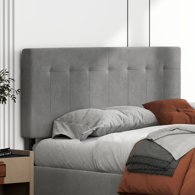 HOMCOM Kopfteil 3-fach höhenverstellbar Bettkopfteil mit Metallbeinen Samtoptik für Schlafzimmer 140x10x106/116/126 cm Grau