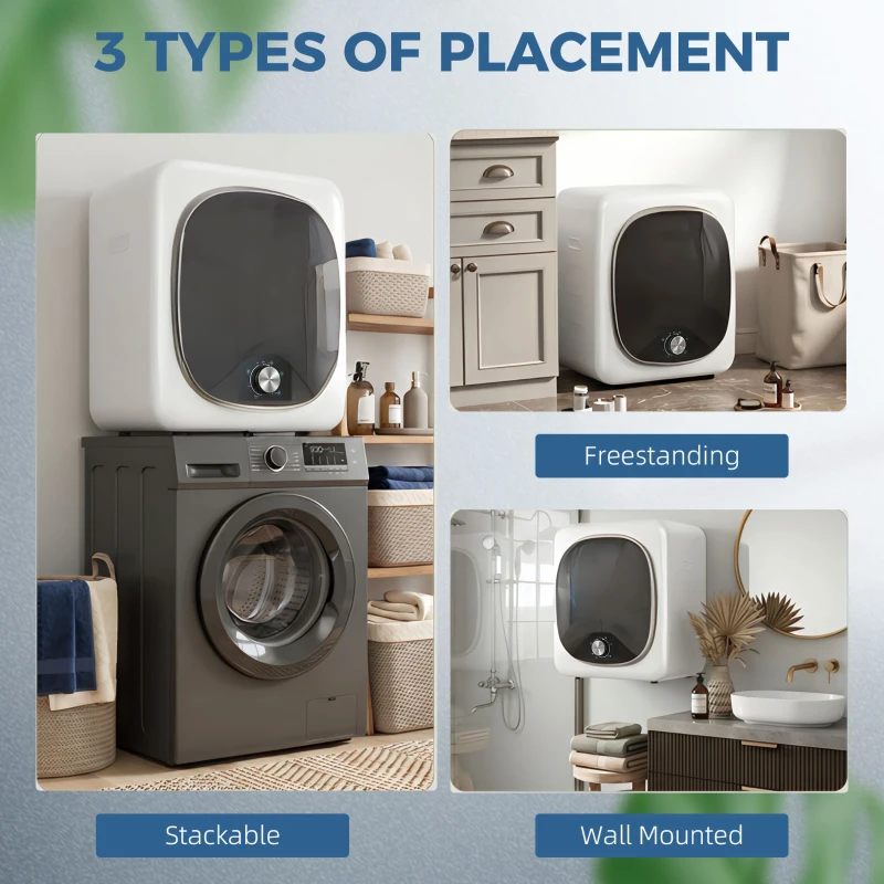 HOMCOM Sèche linge à évacuation électrique 800 W 4 Kg avec 5 modes de séchage, cuve en acier inoxydable, charge frontale