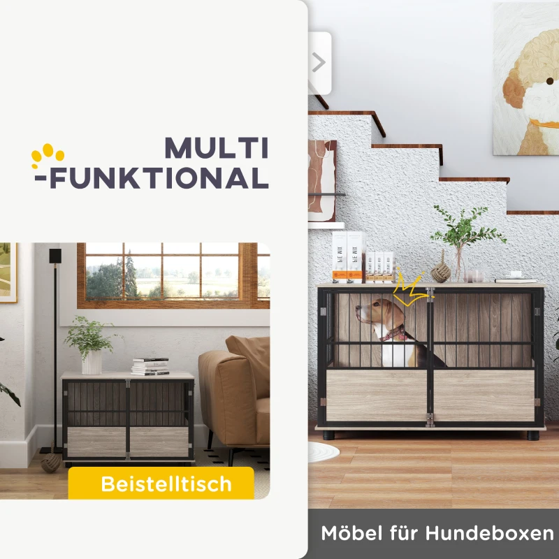 PawHut Hondenbench, Robuust & Stijlvol, 100x60x68cm, Walnoothout-Finish & Zwart