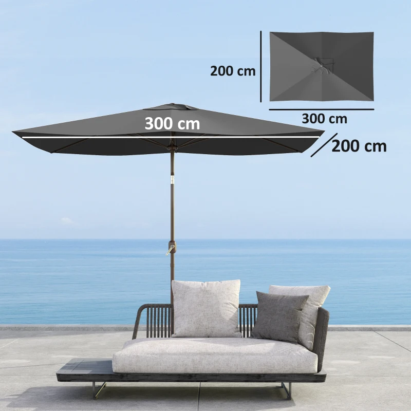 Outsunny Parasol Vervangingshoes 2 x 3 m 6 Spijlen UV50+ & Waterafstotend Terrasparasol Hoes
