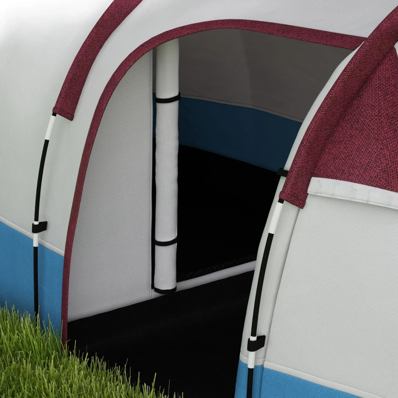Outsunny 3-Persoons Campingtunnelzelt, Laternhaak, Drie Ingangen, Waterdicht, Rood