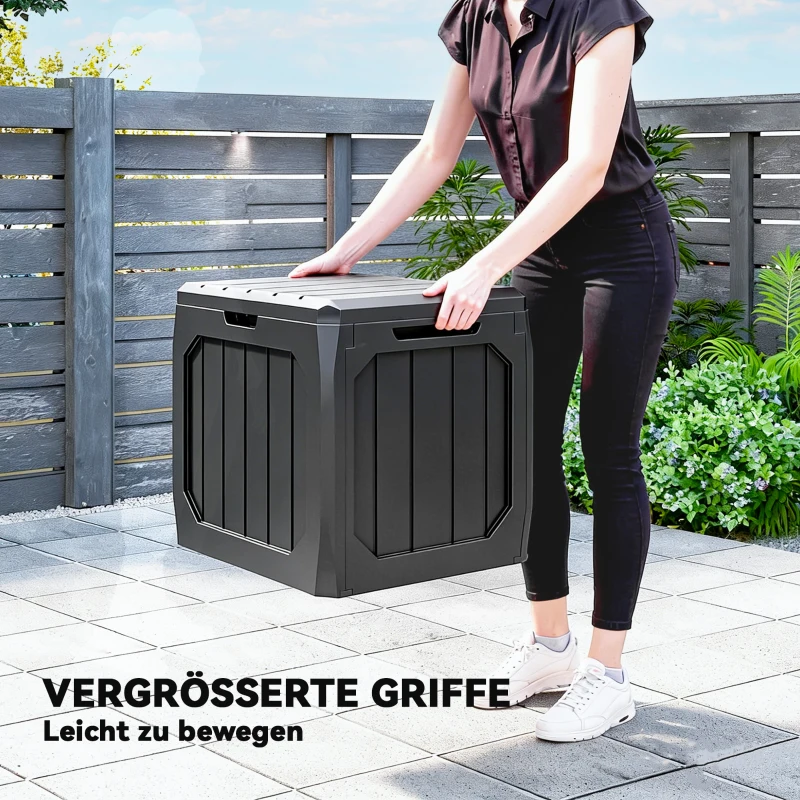 Outsunny 121L Kunststof Tuinopbergbox, Outdoor Opbergbox met Handgrepen, Zwart
