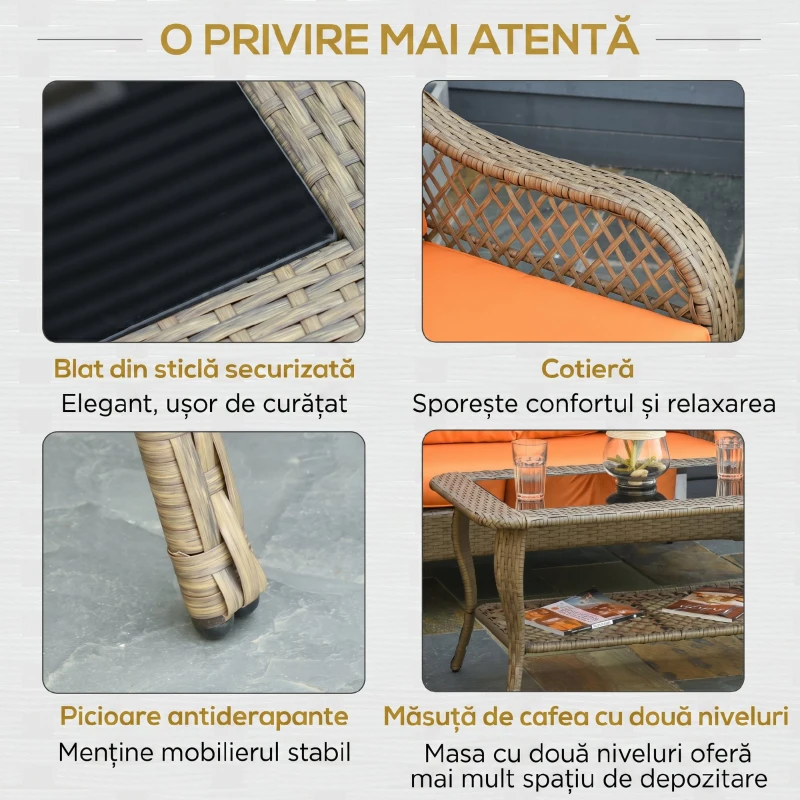 Outsunny Set Mobilier de Gradina in Ratan PE 2 fotolii Canpea cu 2 locuri si masa