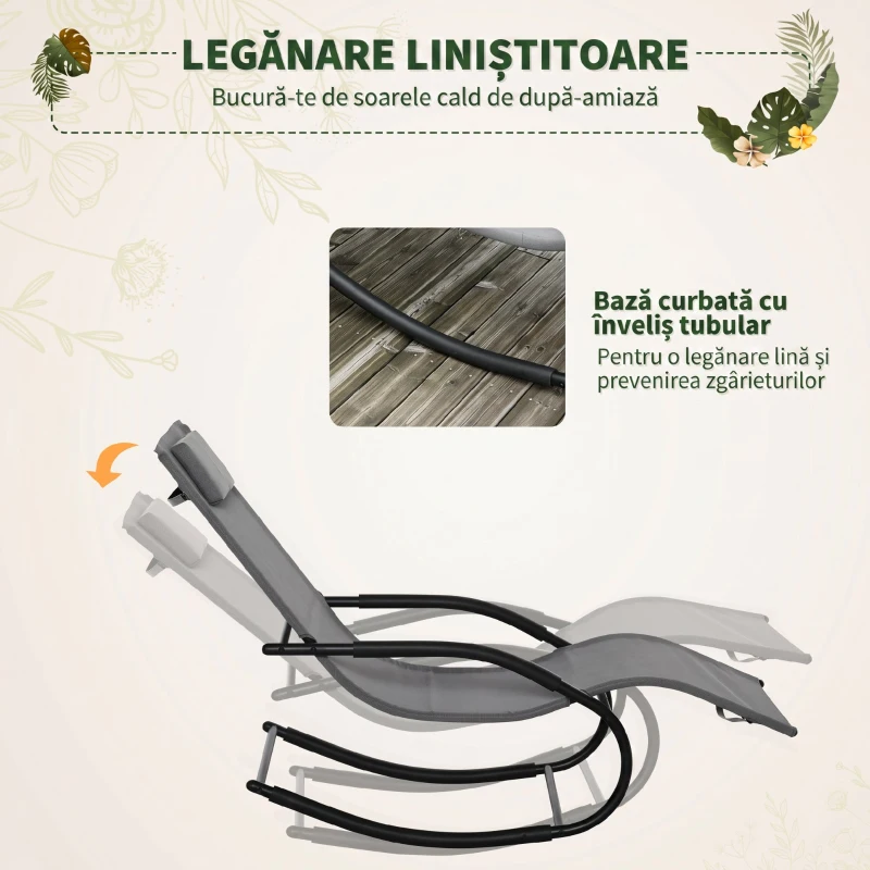 Outsunny Sezlong Balansoar Zero Gravity Ergonomic, din Metal si Texteline, 62.5x150x84cm