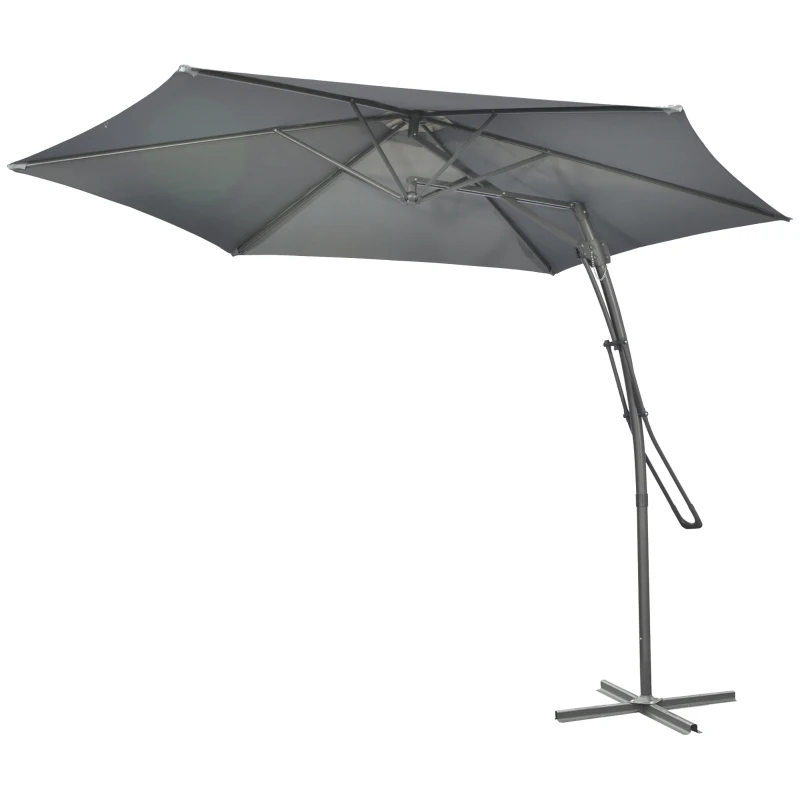 Outsunny Zweefparasol Ø293cm met zijhendel, kruisvoet, windbescherming, waterafstotend, donkergrijs