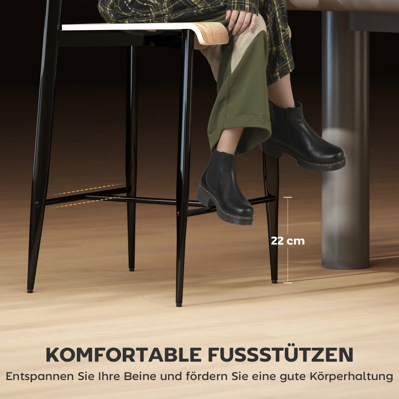 HOMCOM 2-delige set barkrukken, barkrukken met rugleuning en metalen frame, hout, lichtbruin