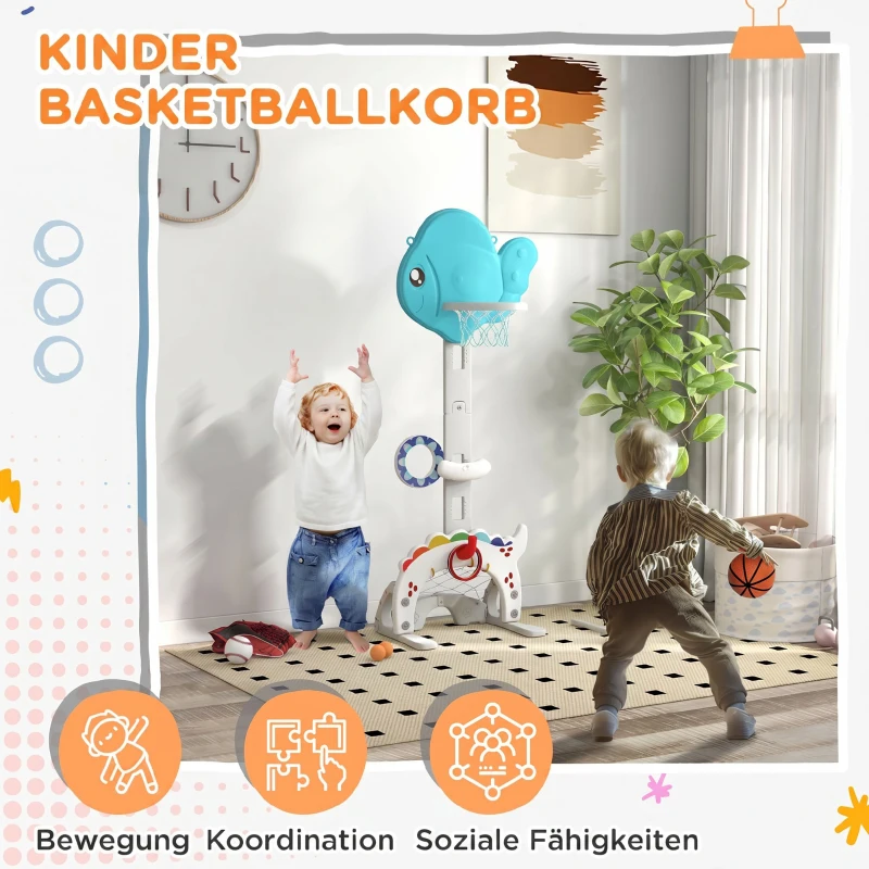 AIYAPLAY Kinderbasketbalkorf 5-in-1, in hoogte verstelbaar 134-152 cm, met basketbal, pomp, voetbaldoel en golfset, indoor & outdoor