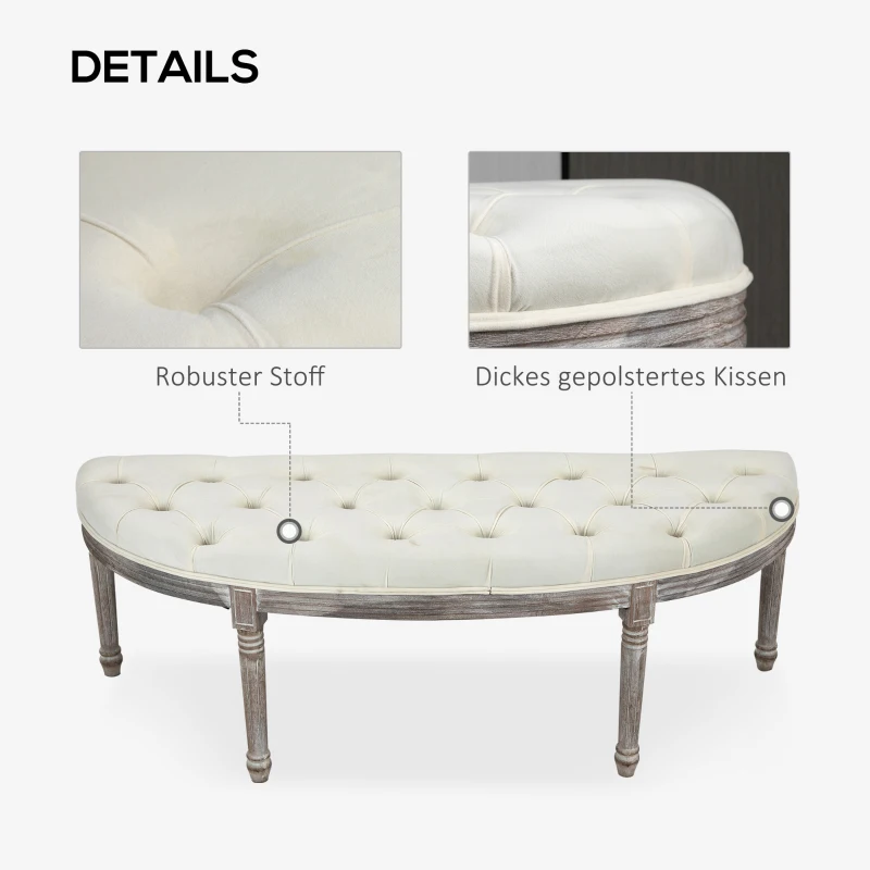 HOMCOM Gestoffeerde Bank Zitbank Vintage Retro Bedbank met Knopen Fluweelzachte Aanraking Rubberhout Beige 142 x 49 x 49 cm