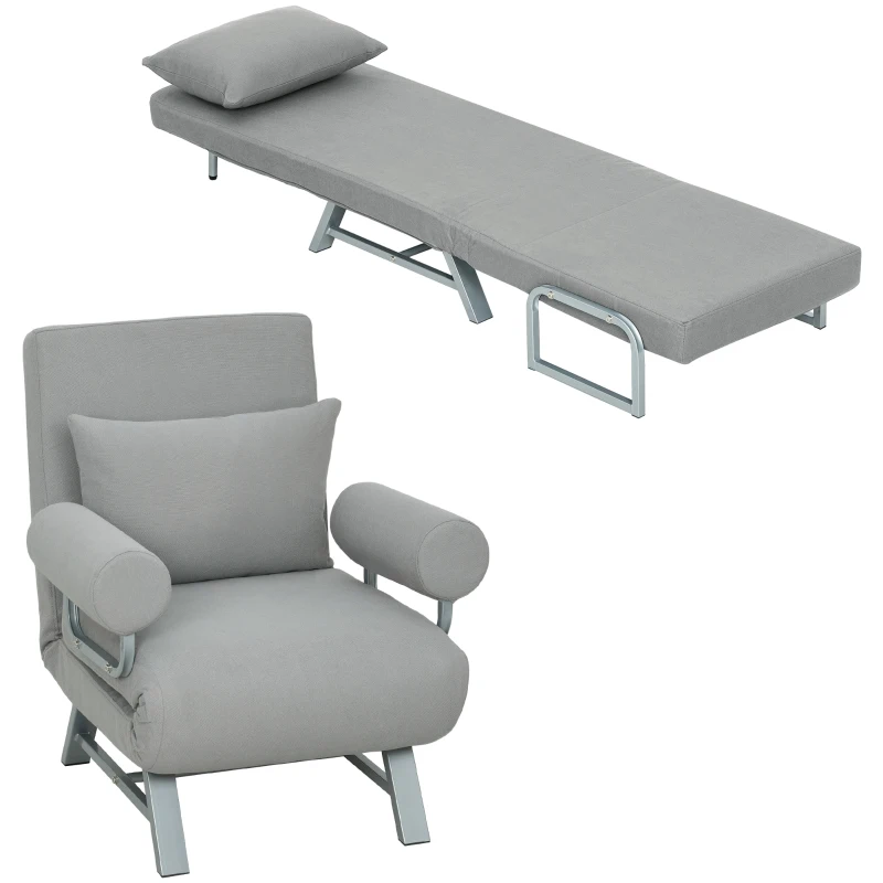 HOMCOM Slaapfauteuil, Gepolsterde Fauteuil, Om te Vormen tot Gastenbed, Ergonomisch, Lichtgrijs