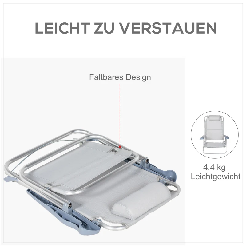 Outsunny 2-delige set campingstoelen inklapbaar met 6-voudig verstelbare mesh-rugleuning en hoofdsteun 62 x 65 x 80 cm Lichtgrijs