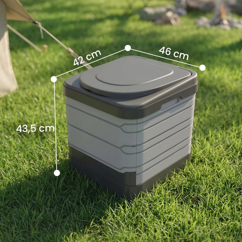 Outsunny Campingtoilet Opvouwbare Reiswc tot 150 kg met 12 stollingsmiddel-pakketjes en 12 afvalzakken 42 x 46 x 43,5 cm Grijs