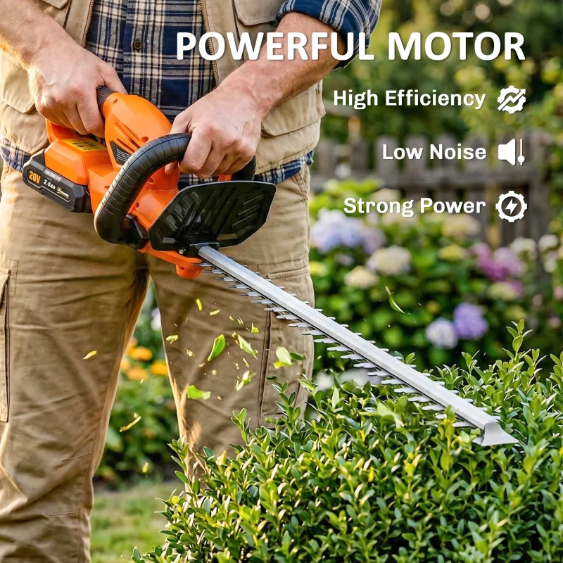 Outsunny 20" Cordless Hedge Trimmer, 18V Electric Hedge Cutter with 51cm Dual Action Blade, 2000mAh Battery and Charger
