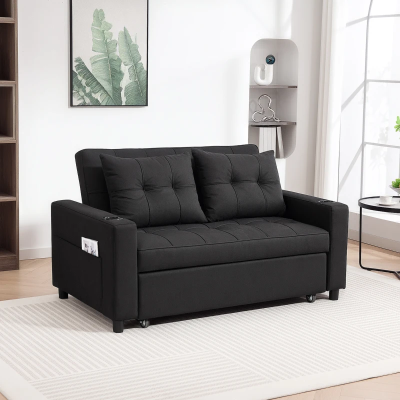 HOMCOM Two-Seater Pull-Out Sofa Bed - Black