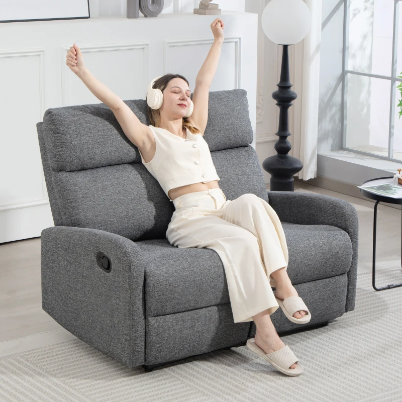 HOMCOM 2-zits bank, individueel verstelbare rugleuningen, voetensteun, stof, staal, Grijs(m-9)