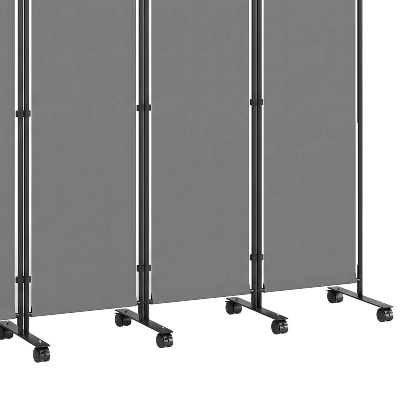 Outsunny Kamerscherm 5-delig 252 x 40 cm Vrijstaand Paravent met 12 Wielen Opvouwbaar DIY Donkergrijs