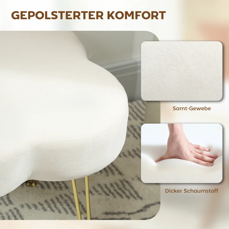 HOMCOM zitkruk in klavervorm, gevoerde poef met stofbekleding en stalen poten, crèmewit