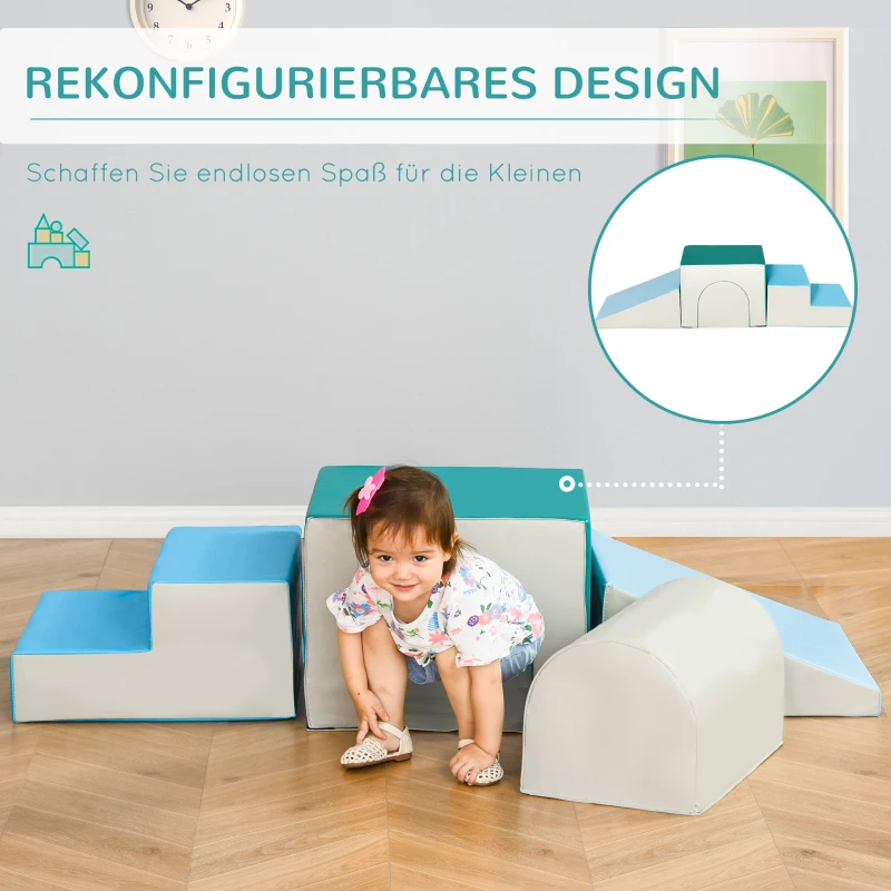 HOMCOM Bouwstenenset 4-delige set speelgoed van schuimstof om te bouwen voor kinderen van 1-3 jaar EPE blauw