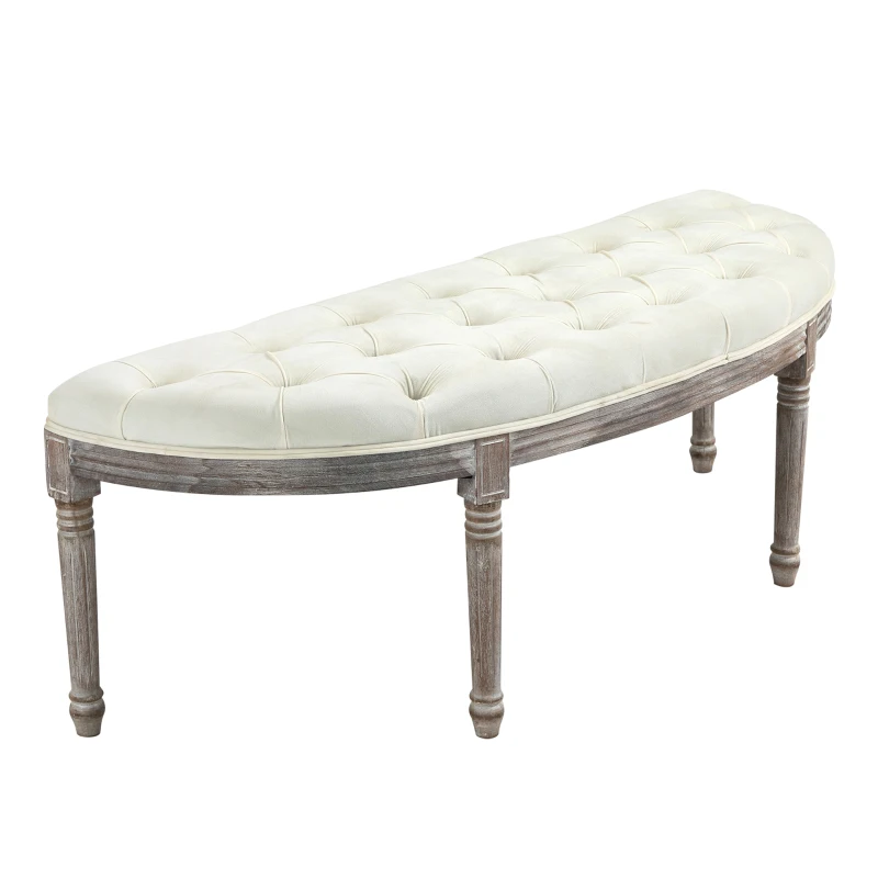 HOMCOM Gestoffeerde Bank Zitbank Vintage Retro Bedbank met Knopen Fluweelzachte Aanraking Rubberhout Beige 142 x 49 x 49 cm