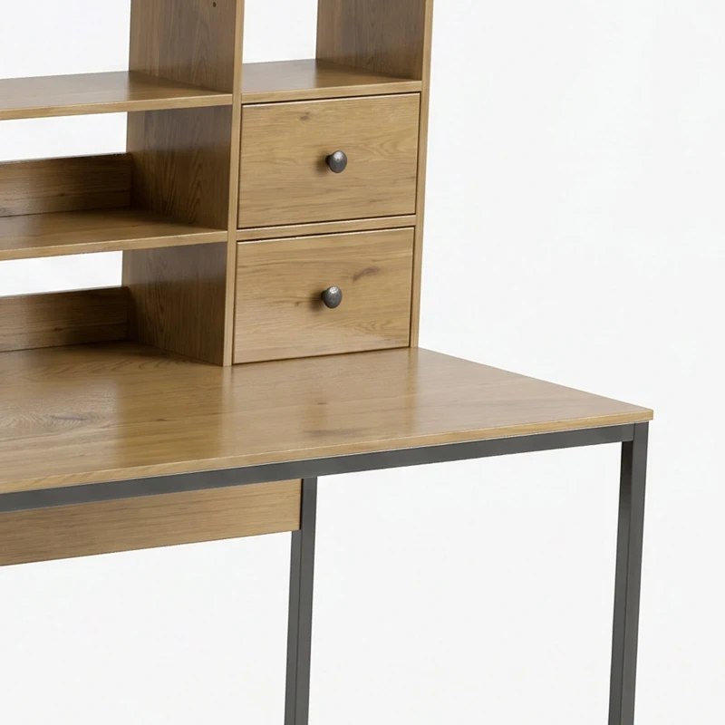 HOMCOM Mesa de computador com 4 gavetas, 105 x 60 cm, mesa com armazenamento, prateleiras abertas, 105 x 60 cm, madeira natural