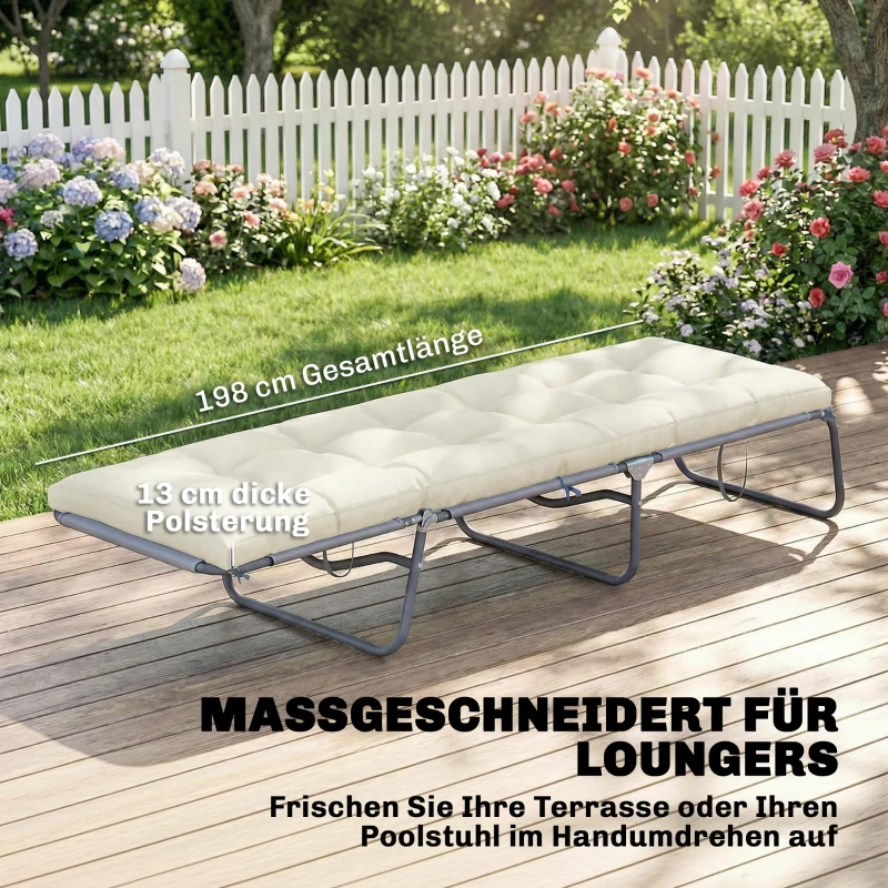 Outsunny Palletkussen Afneembaar Zitkussen met Bevestigingsriemen Palletkussen voor de meeste Ligstoelen 198x65x13cm Beige