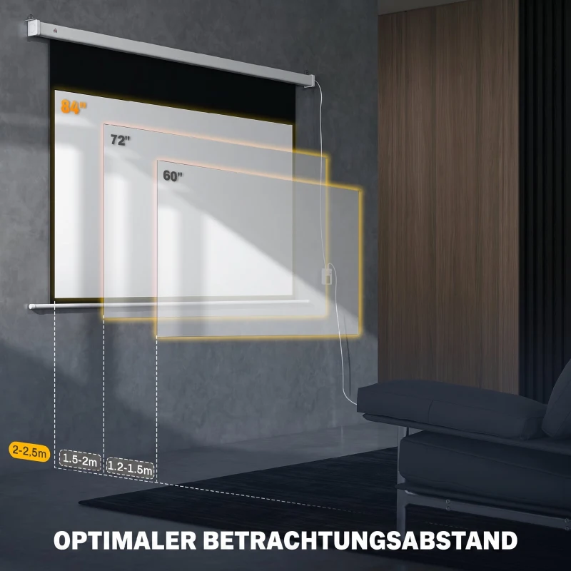 HOMCOM projectiescherm 213,36 cm met afstandsbediening, van PVC en metaal, 212x8x150 cm, wit