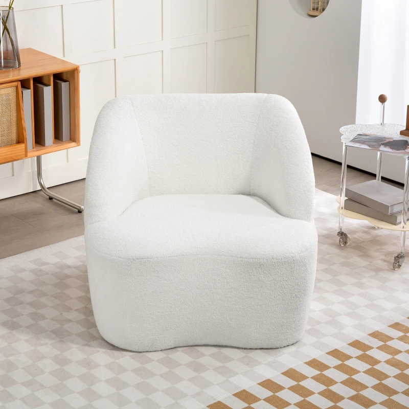 HOMCOM Moderne fauteuil met fleece-look bekleding, knusse stoel voor woonkamer, slaapkamer of thuiskantoor, crèmewit(m-7)