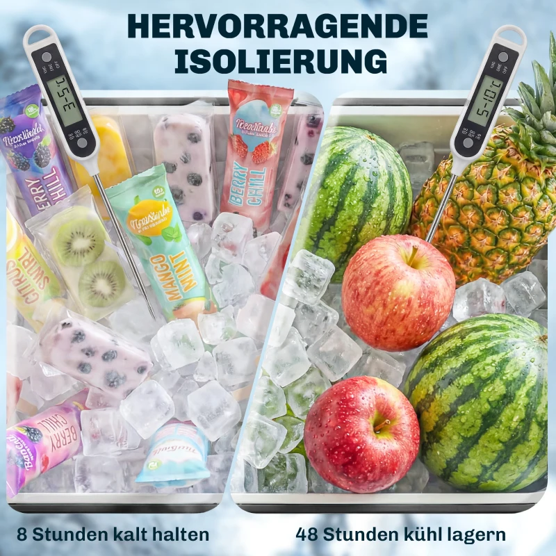 Outsunny Koelwagen met opbergruimte, afvoer, wielen en zwart design