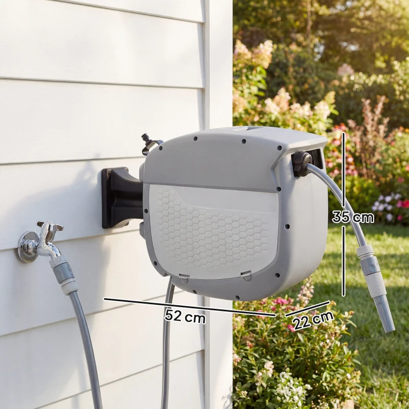 Outsunny Slanghaspel met tuinslang 20 m, 180° draaibare slangbox met automatische oprolfunctie en zelfvergrendeling