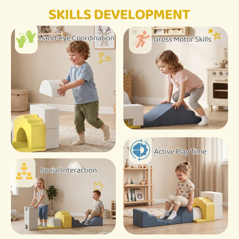 AIYAPLAY 7-teiliges Kinder Schaumstoff Bausteine für Kinder mit abnehmbarem Bezug, Indoor Kletter- und Krabbelspielzeug, Gelb