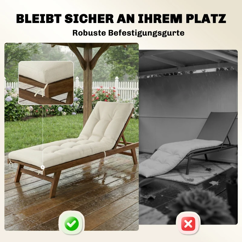 Outsunny Palletkussen Afneembaar Zitkussen met Bevestigingsriemen Palletkussen voor de meeste Ligstoelen 198x65x13cm Beige