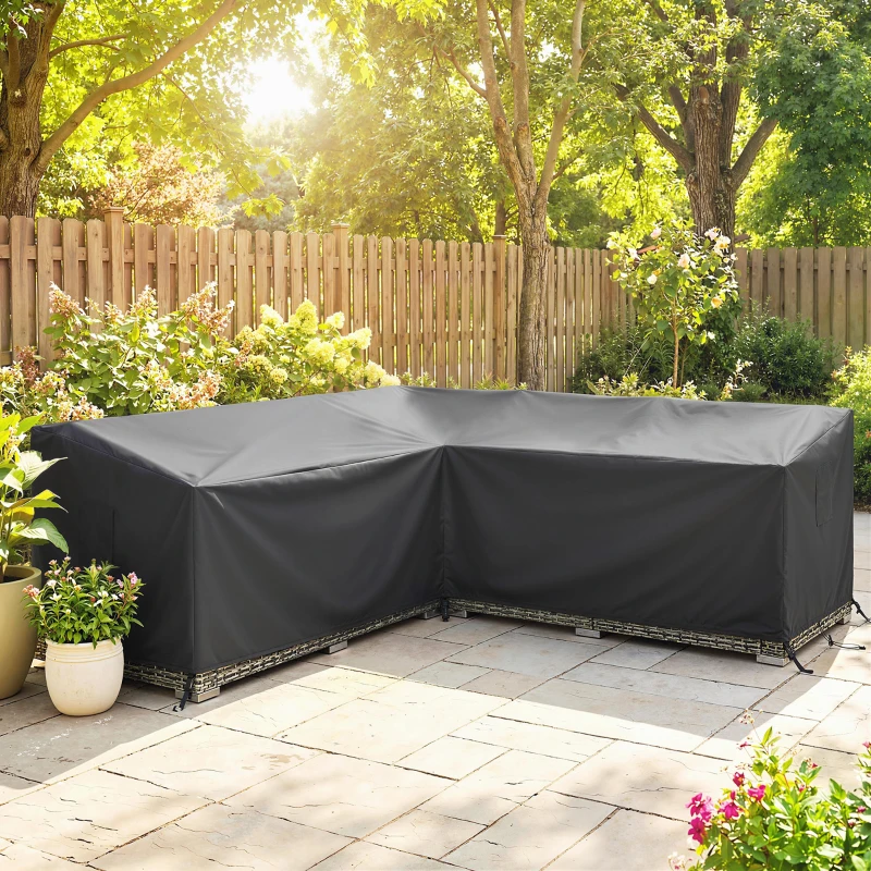 Outsunny Tuinmeubelhoes Winterbestendig Waterdicht V-vormig Anti-UV Hoes 420D Oxford-stof 216x216x78 cm Zwart