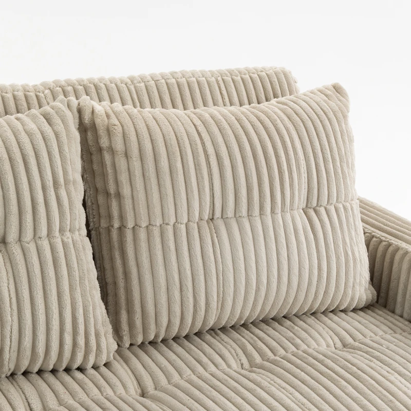 HOMCOM Corduroy Click Clack Sleeper Sofa with Pull Out Design, 2 Seater Sofa Bed, Cream White