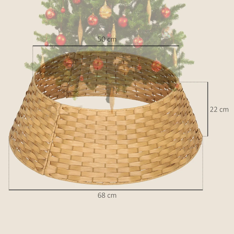 HOMCOM Kerstboomrok, Ø 68cm Kerstboomkraag van Kunststof, voor de Kerstboomstandaard, Kerstboomstandaard Afdekking voor Thuis, Feest, Decoratie, Natuurhout