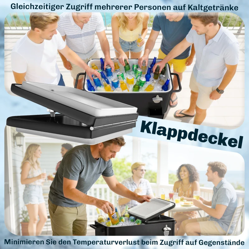 Outsunny Koelwagen met opbergruimte, afvoer, wielen en zwart design