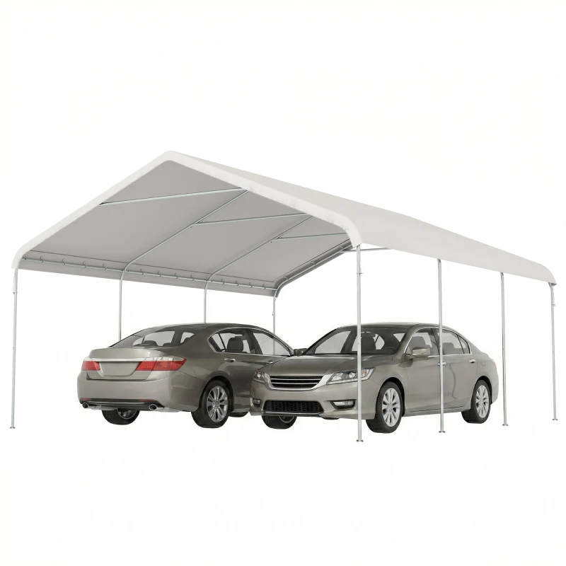 Outsunny Tenda para Garagem Portátil 5x6 m com Estrutura de Aço Galvanizado Impermeável Anti-UV Abrigo para Ferramentas Creme