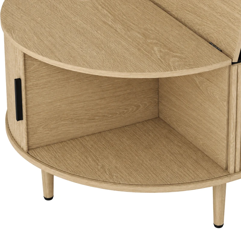 HOMCOM Tavolino Rotondo 80 cm con Piano Ribaltabile e Contenitore Nascosto, Legno Naturale