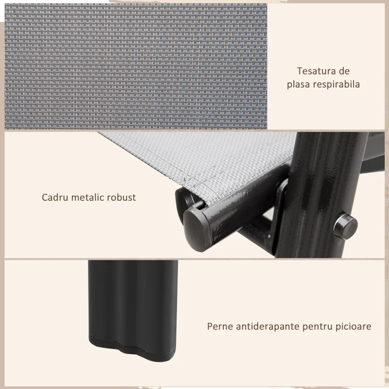 Outsunny Set de 4 Scaune de Grădină Stivuibile, Scaune de Exterior cu Cotiere din Metal și Țesătură Respirabilă, 54x75.5x95 cm, Gri