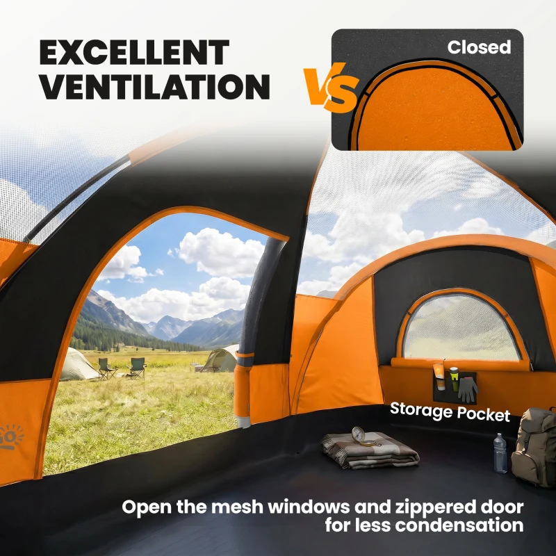 Outsunny 5-6 Man Dome Camping Tent - Orange