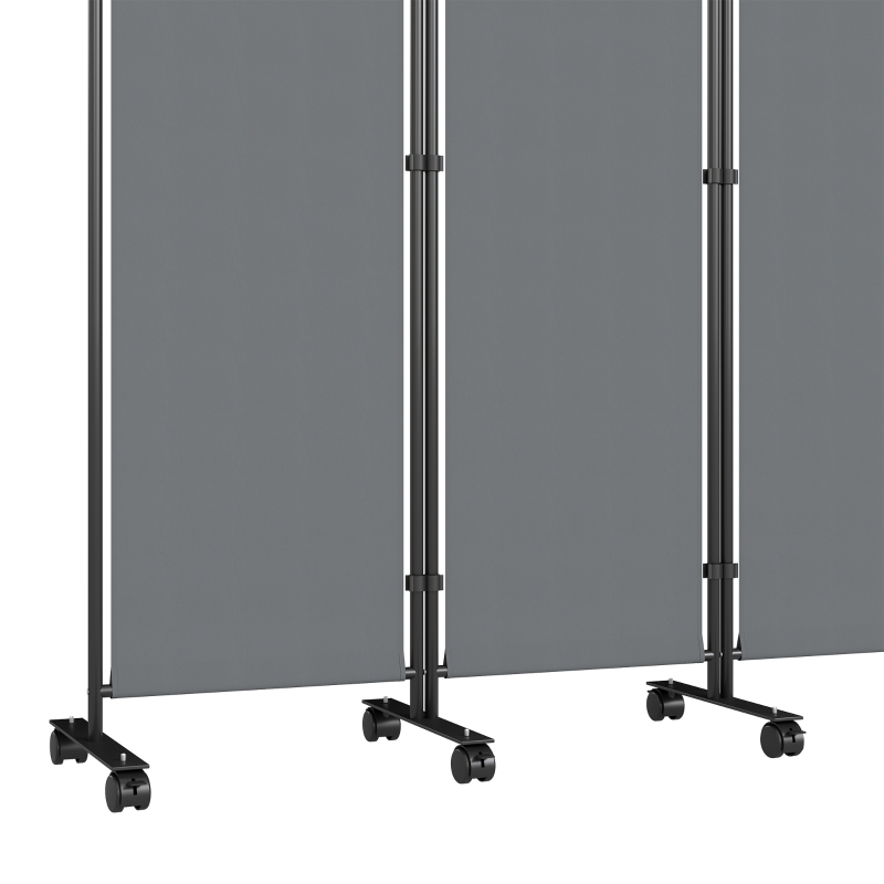 Outsunny Kamerscherm 5-delig 252 x 40 cm Vrijstaand Paravent met 12 Wielen Opvouwbaar DIY Donkergrijs