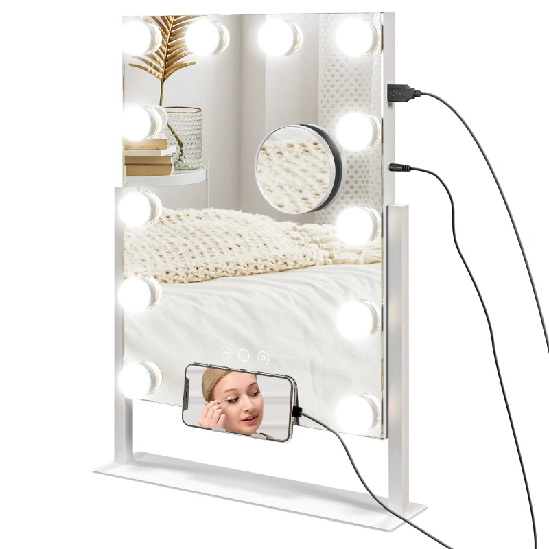 HOMCOM Led-cosmeticaspiegel, 3 lichtmodi, dimbaar, touchbediening, USB, 36,5 x 45,5 cm, wit