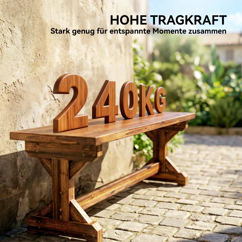 Outsunny 2-zits tuinbank weerbestendig houten zitbank met X-frame 240 kg draagvermogen 114 x 40 x 46 cm gekarboniseerd