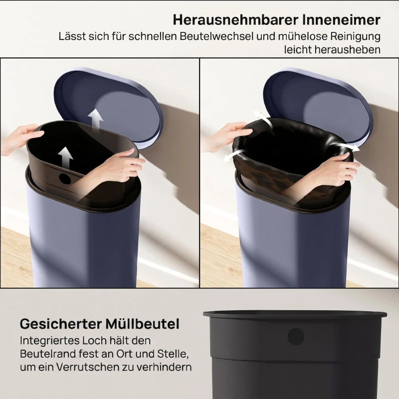 HOMCOM Prullenbak Keuken 30L Pedaalemmer met Soft-Close Deksel, Metalen, Grijs, 36,5 x 31 x 61 cm
