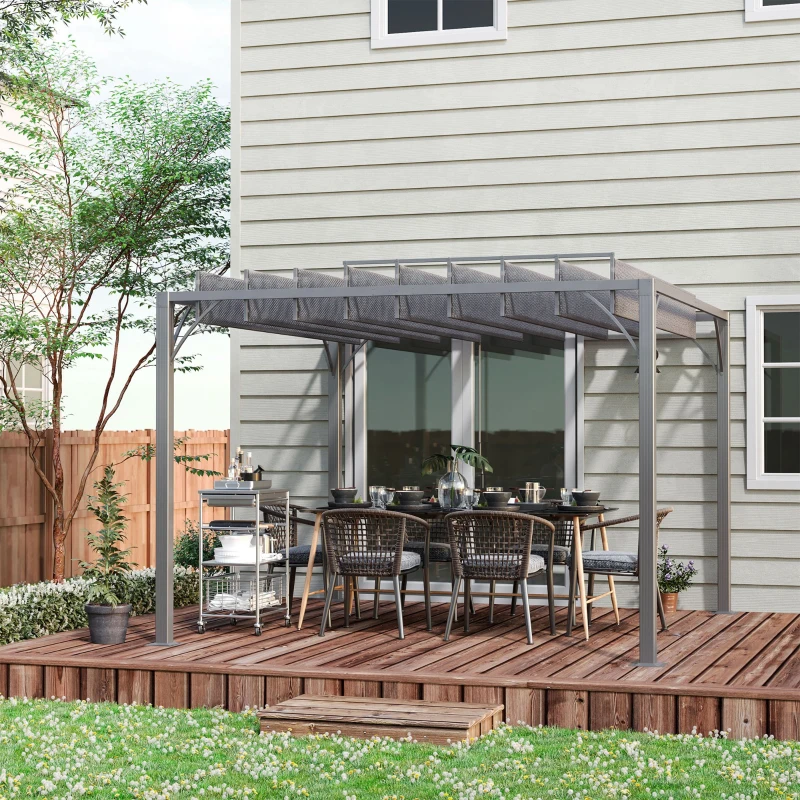 Outsunny Cenador de Jardín 3x3 m con Diseño de Lamas Superior Giratorio hasta 135° Protección UV 50+ y Marco de Aluminio Gris