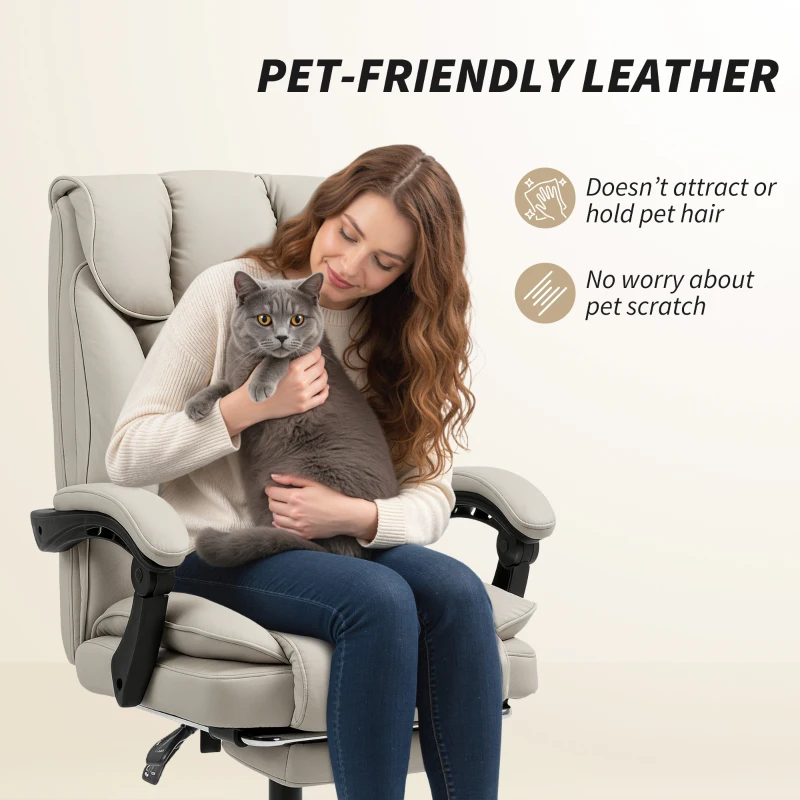 HOMCOM Pet-Friendly Faux Leather Computer Desk Chair, Executive Office Chair with Footrest and Double-Layer Padding, Khaki