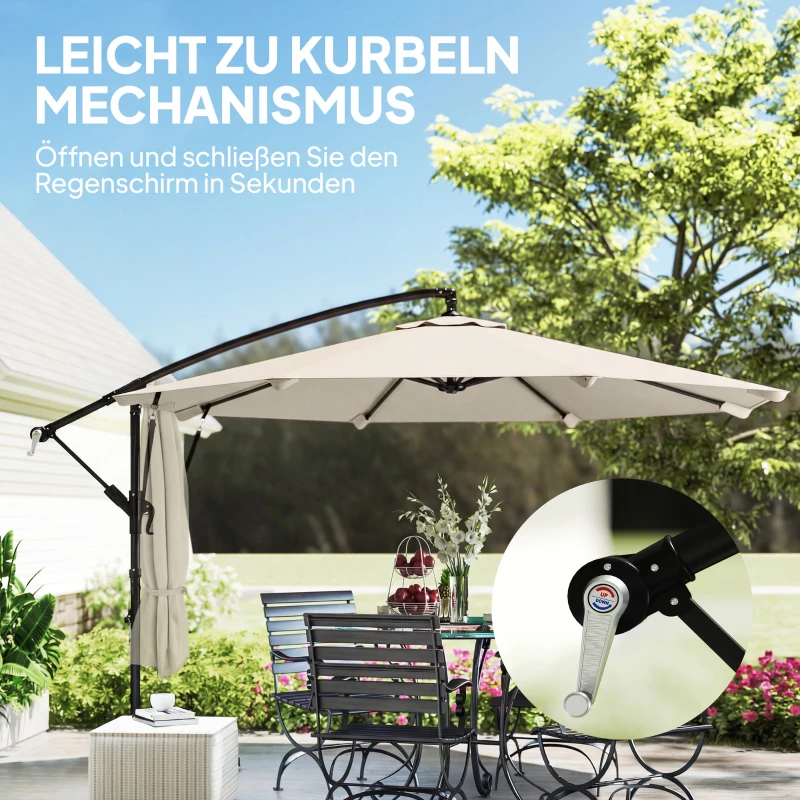 Outsunny Zweefparasol Ø300 cm Kantelbaar Parasol met Draaimechanisme Kruisvoet Windkoorden Beschermhoes Crème