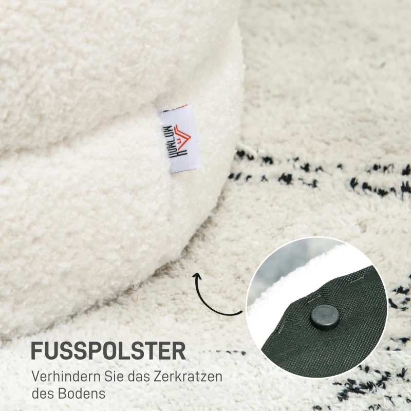 HOMCOM Ronde poef van teddyfleece, tot 120 kg, Ø40 x 45 cm, crèmewit