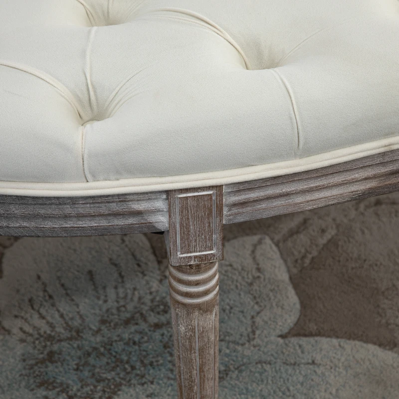 HOMCOM Gestoffeerde Bank Zitbank Vintage Retro Bedbank met Knopen Fluweelzachte Aanraking Rubberhout Beige 142 x 49 x 49 cm