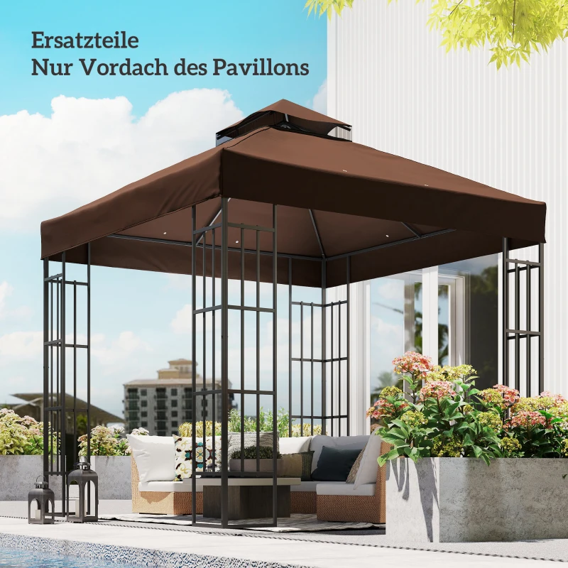 Outsunny 3 x 3 m vervangdak voor paviljoen, vervanghoes met afwateringsopeningen, UPF30+, zonbescherming, Koffie