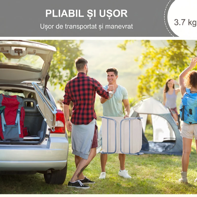 Outsunny Set de 2 Sezlonguri pentru Plaja Pliabile cu Spatar Rabatabil pe 5 Niveluri, Sezlong de Gradina din Otel si Tesatura Plasa, Bej