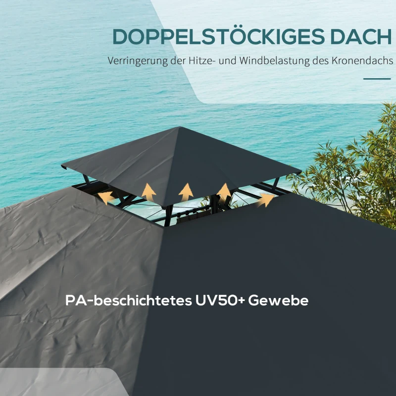 Outsunny Paviljoen Feesttent Tuinpaviljoen, 2,95 x 2,95 x 2, 85 m, Donkergrijs